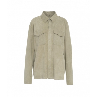 Overshirt in pelle scamosciata grigio chiaro