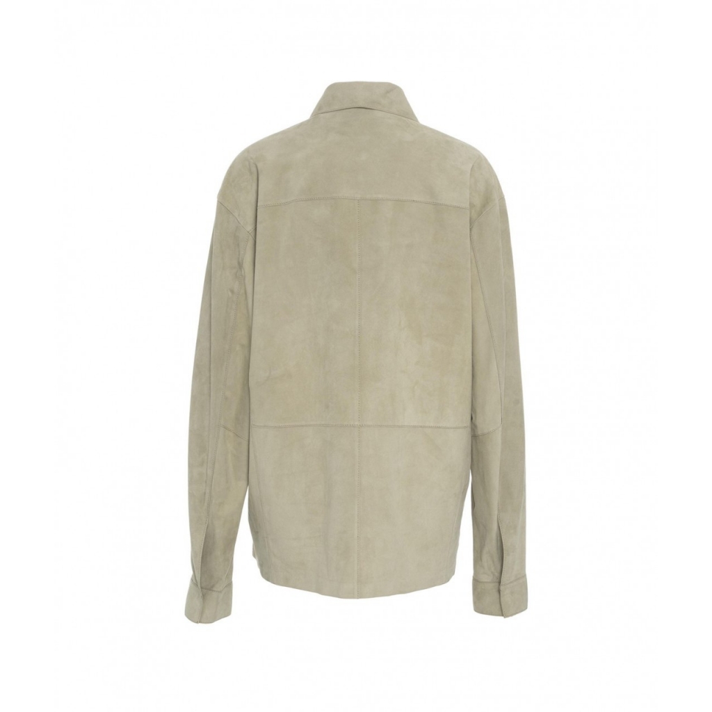 Overshirt in pelle scamosciata grigio chiaro