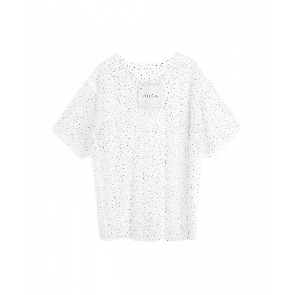 T-shirt con strass e perle Texas bianco