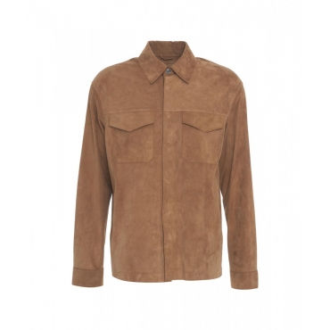 Overshirt in pelle scamosciata marrone