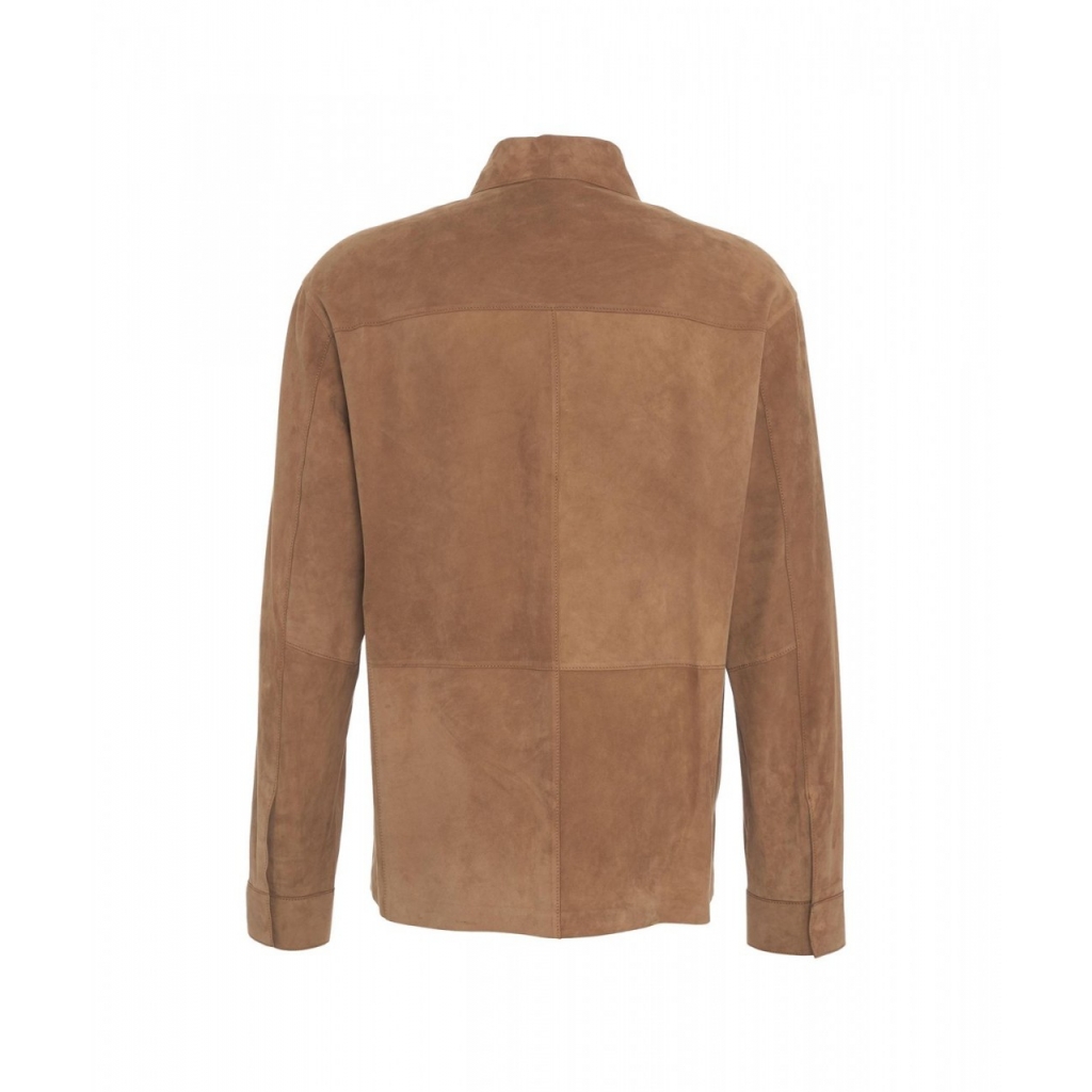 Overshirt in pelle scamosciata marrone