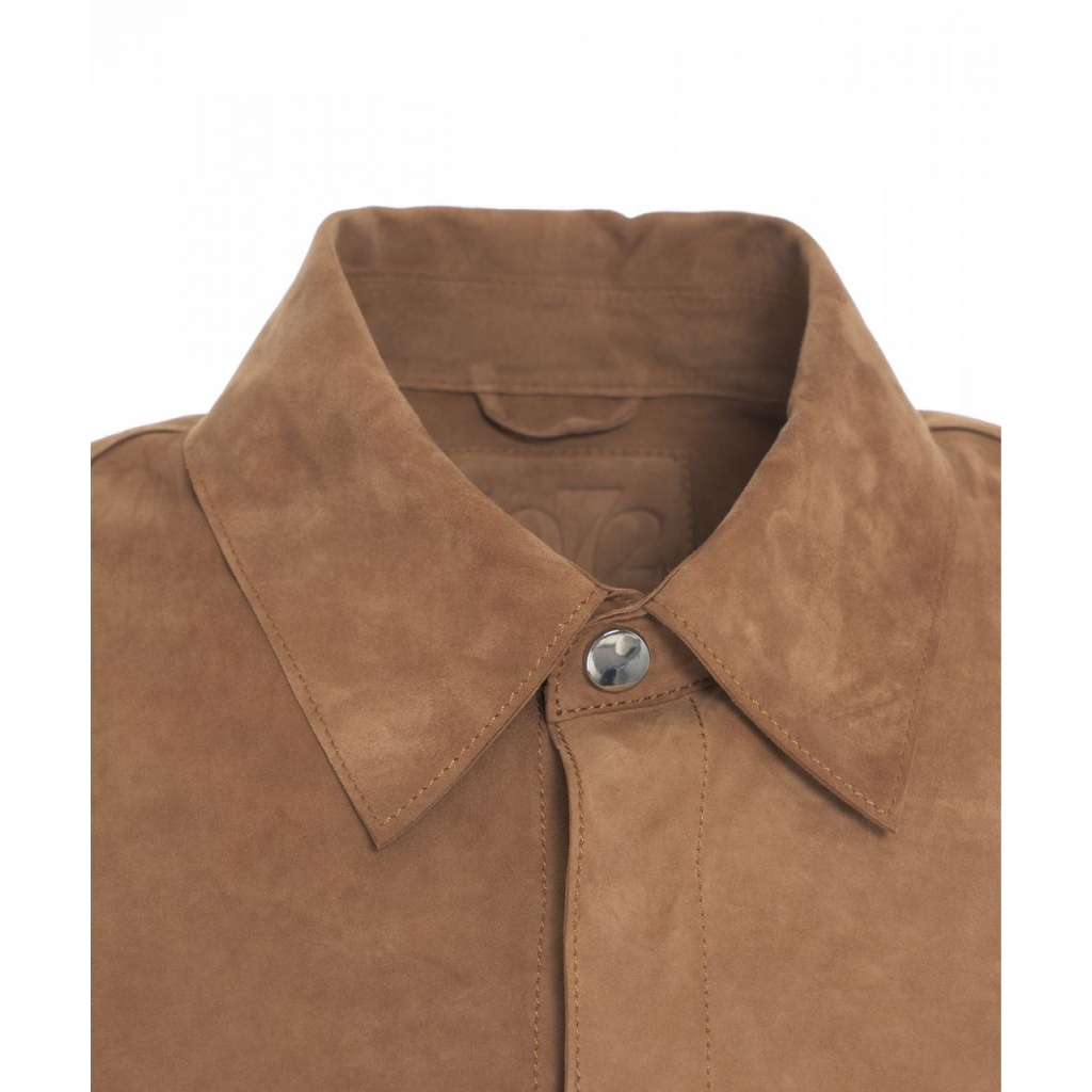 Overshirt in pelle scamosciata marrone