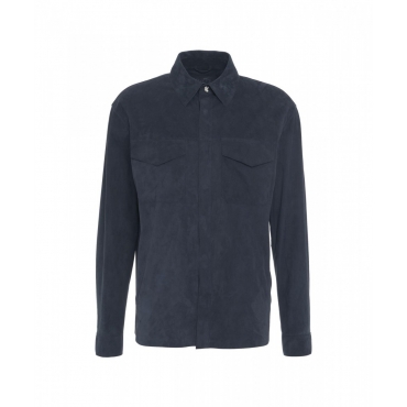 Overshirt in pelle scamosciata blu scuro