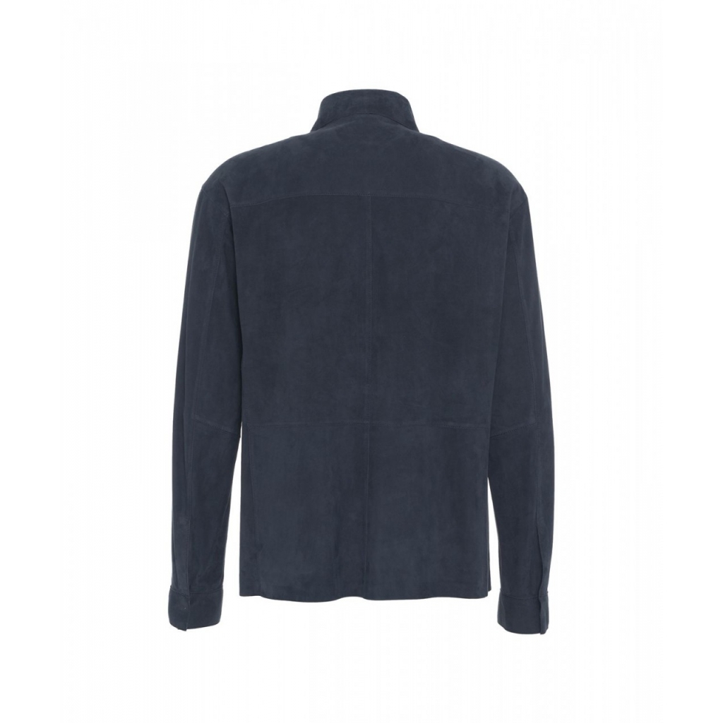 Overshirt in pelle scamosciata blu scuro