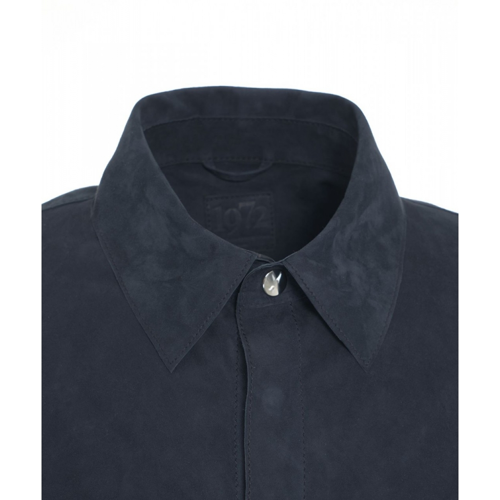 Overshirt in pelle scamosciata blu scuro