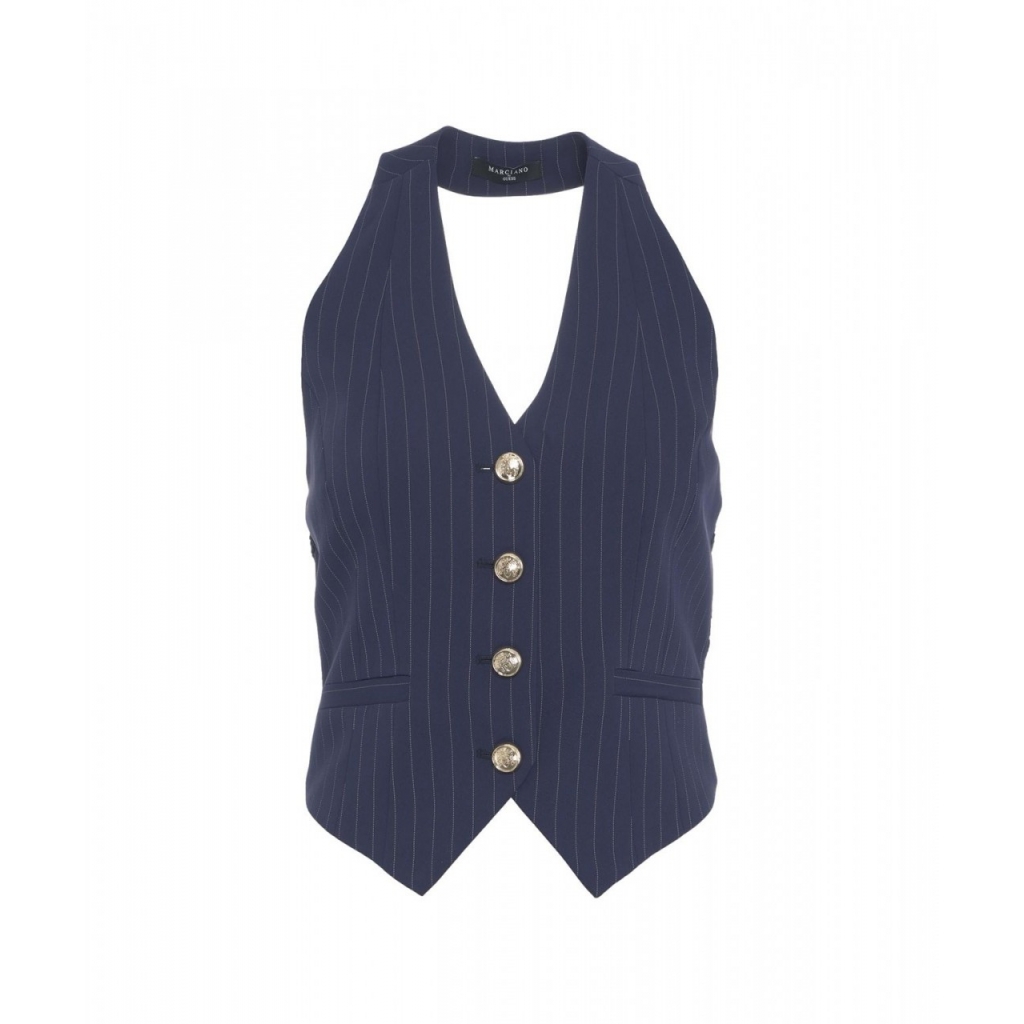 Gilet con inserto in pizzo blu scuro