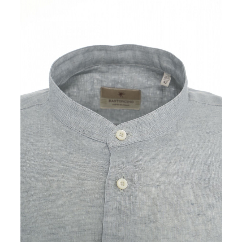 Camicia in lino con collo coreano grigio chiaro