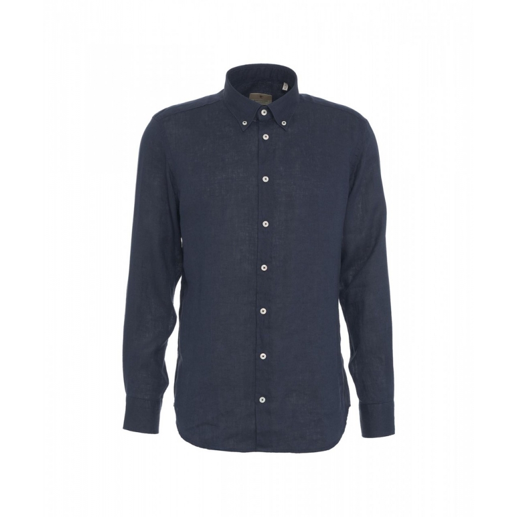 Camicia button-down in lino blu