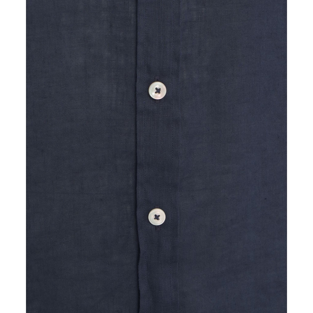 Camicia button-down in lino blu