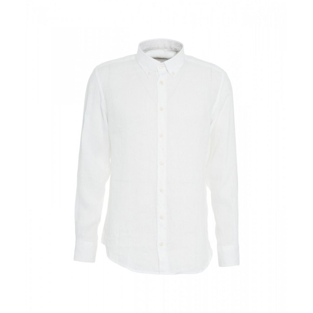 Camicia button-down in lino bianco