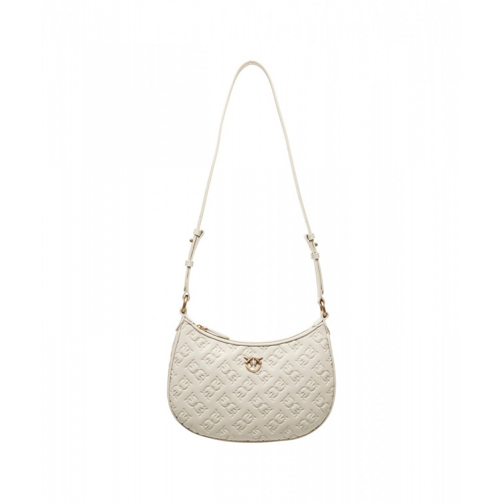 Borsa a spalla con monogramma Mini Half Moon bianco