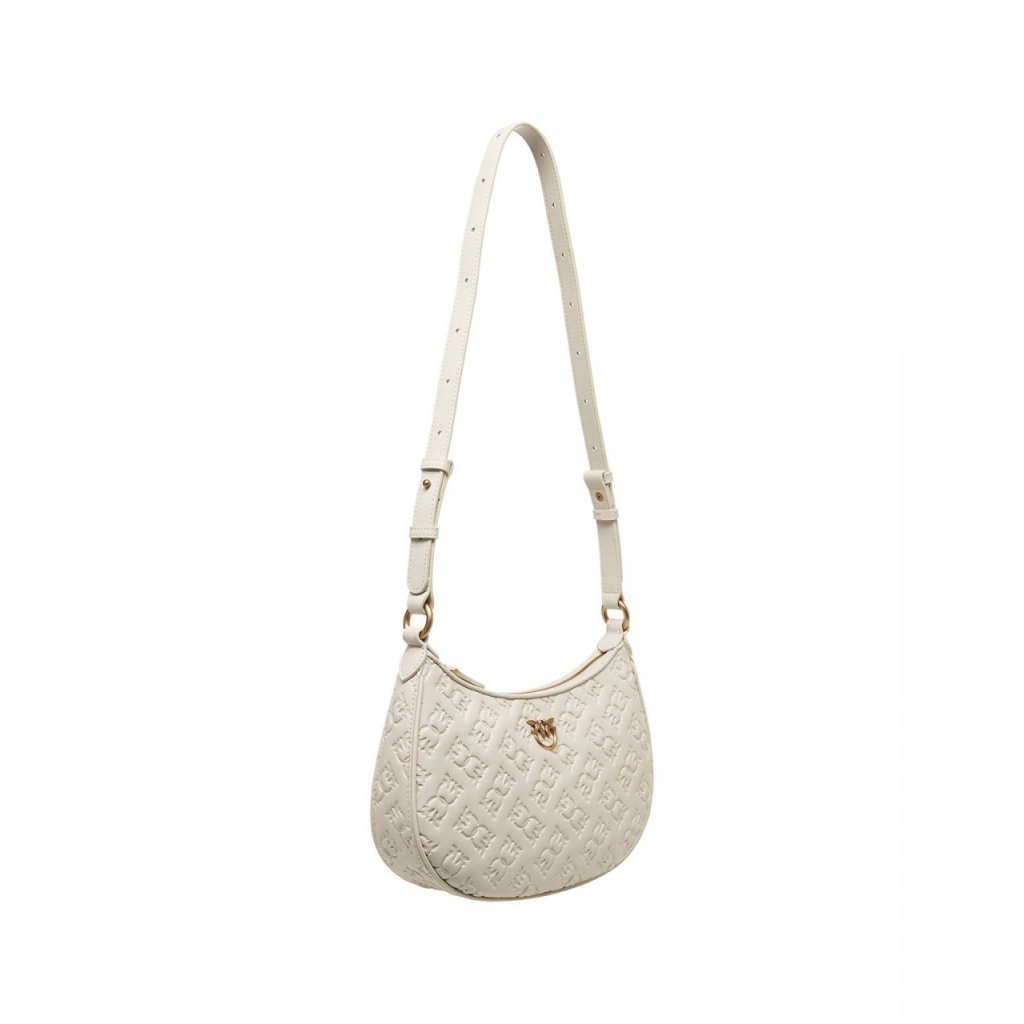 Borsa a spalla con monogramma Mini Half Moon bianco