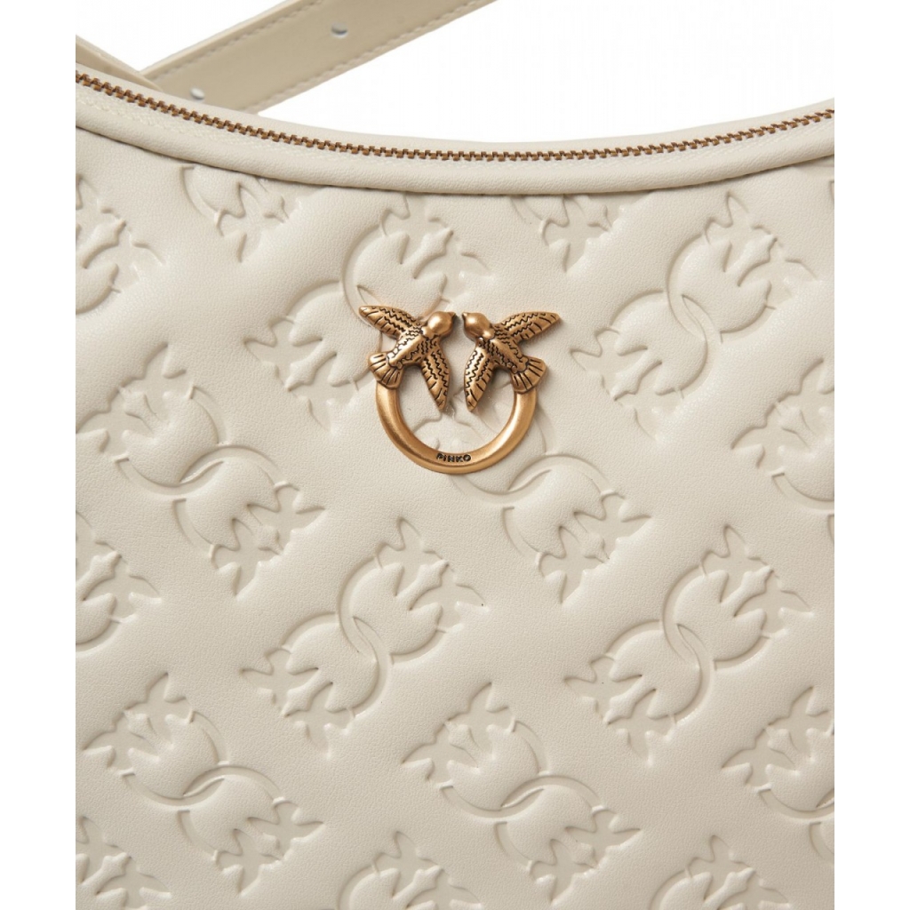 Borsa a spalla con monogramma Mini Half Moon bianco