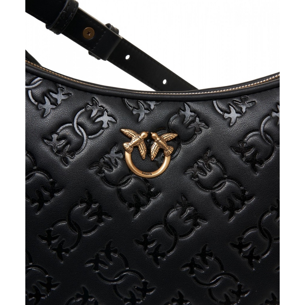 Borsa a spalla con monogramma Mini Half Moon nero