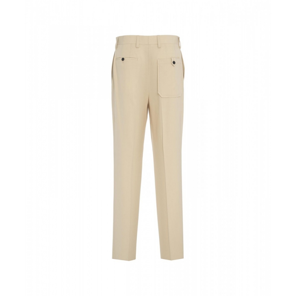 Pantaloni loose fit in misto lana beige