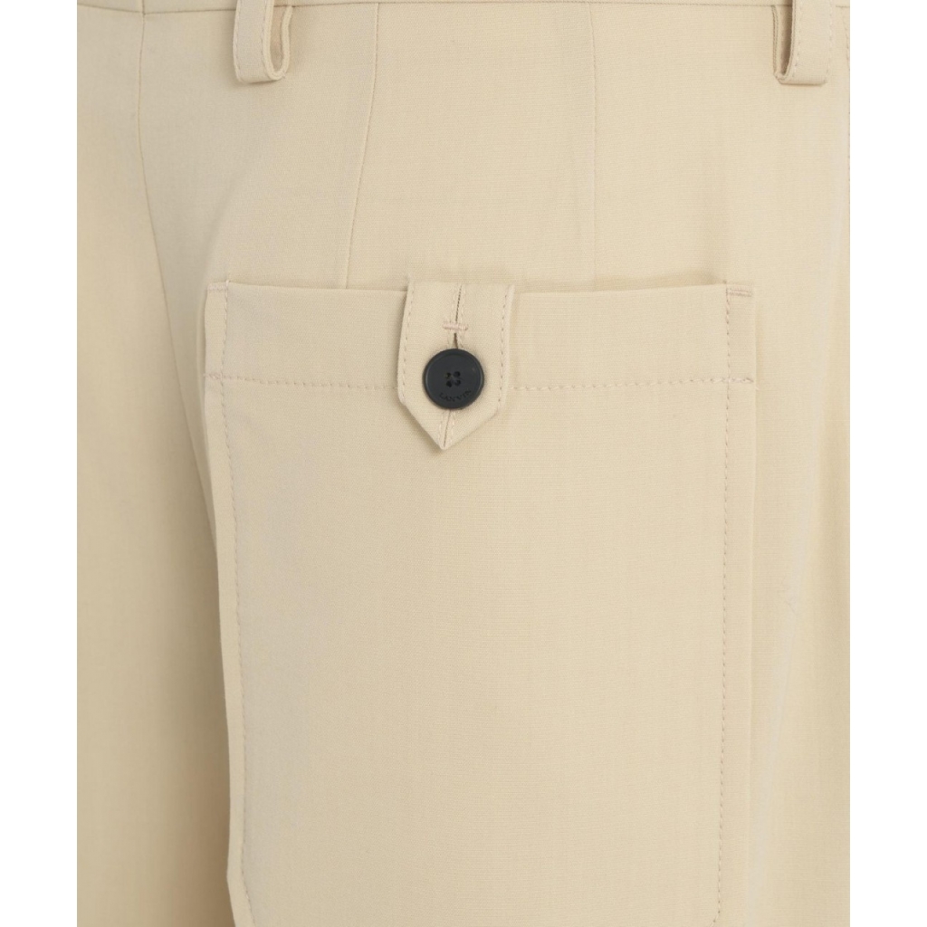 Pantaloni loose fit in misto lana beige