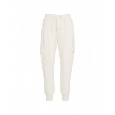 Pantaloni jogging con tasche cargo crema