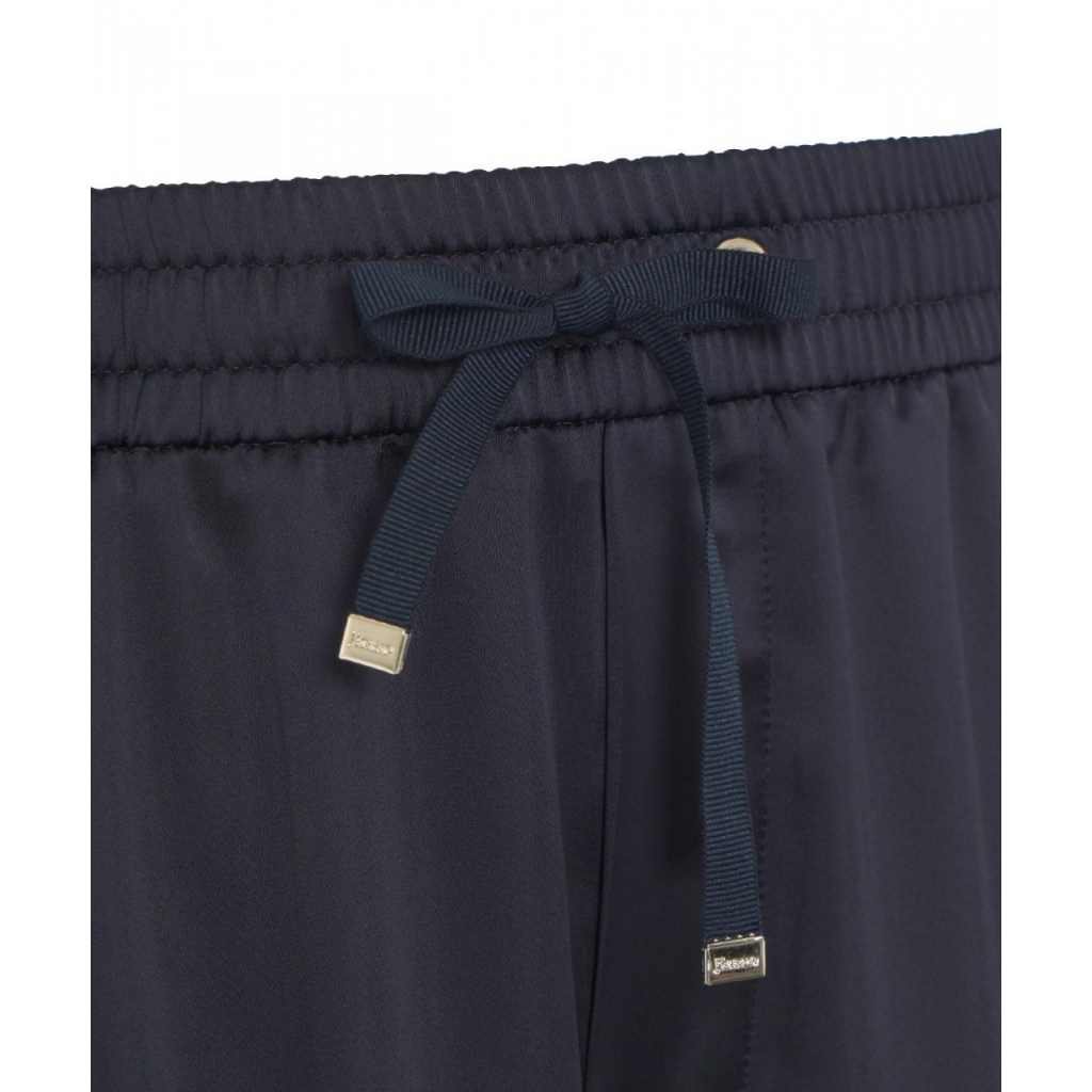 Pantaloni a gamba larga con effetto raso blu scuro