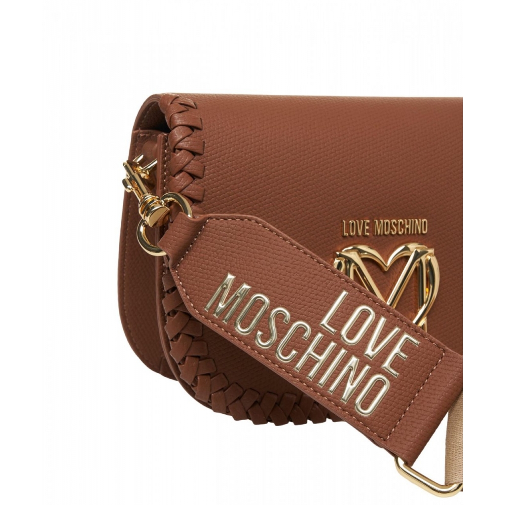 Borsa a tracolla con logo marrone