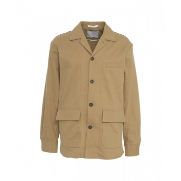 Overshirt in misto lino marrone chiaro