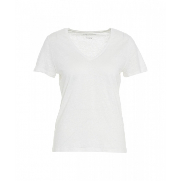 T-shirt in lino con scollo a V bianco