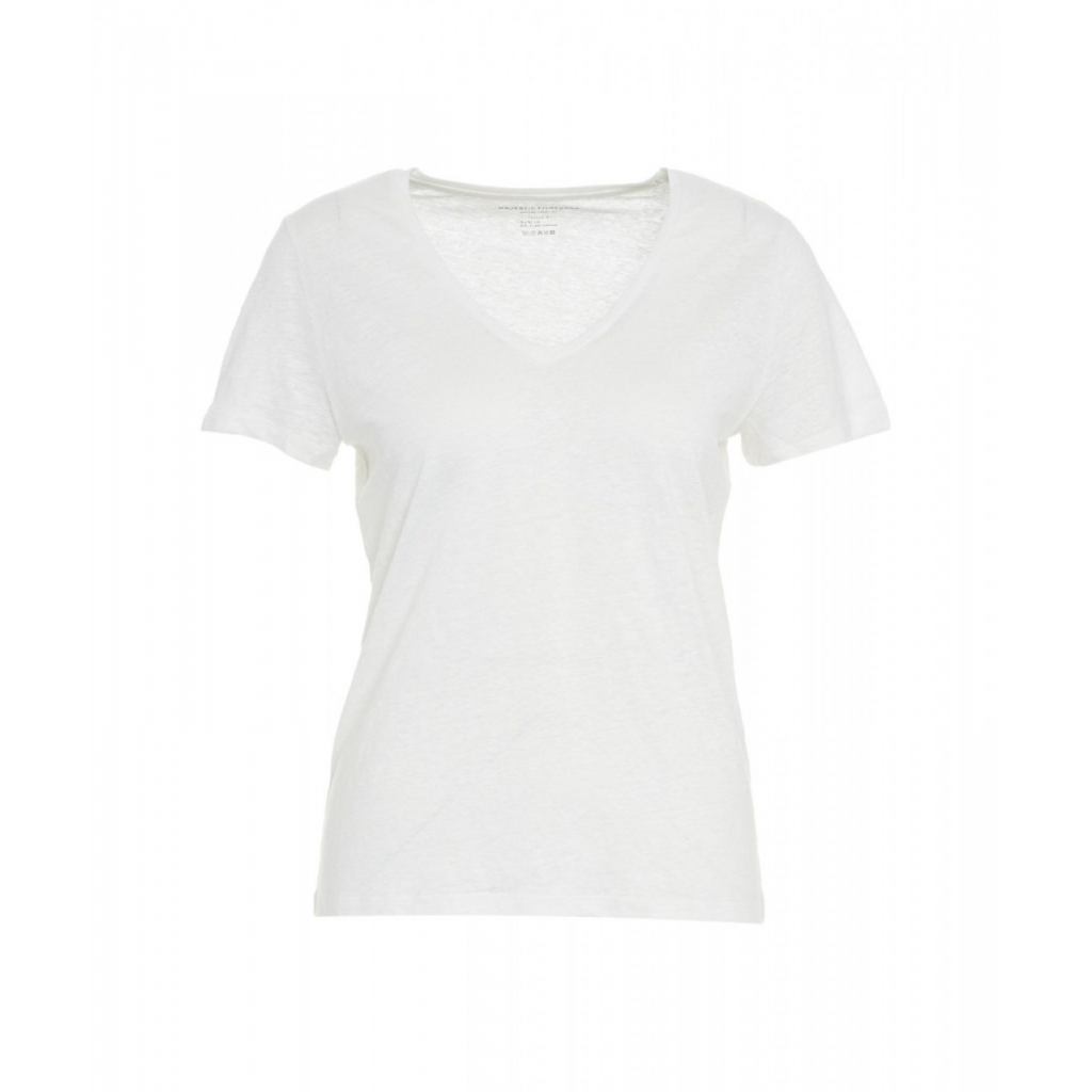 T-shirt in lino con scollo a V bianco