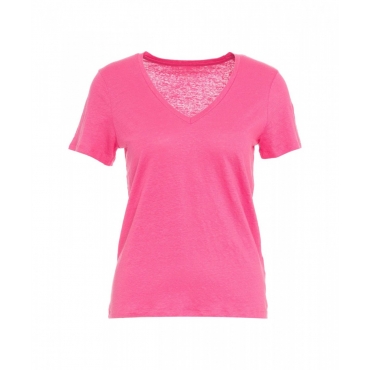 T-shirt in lino con scollo a V pink