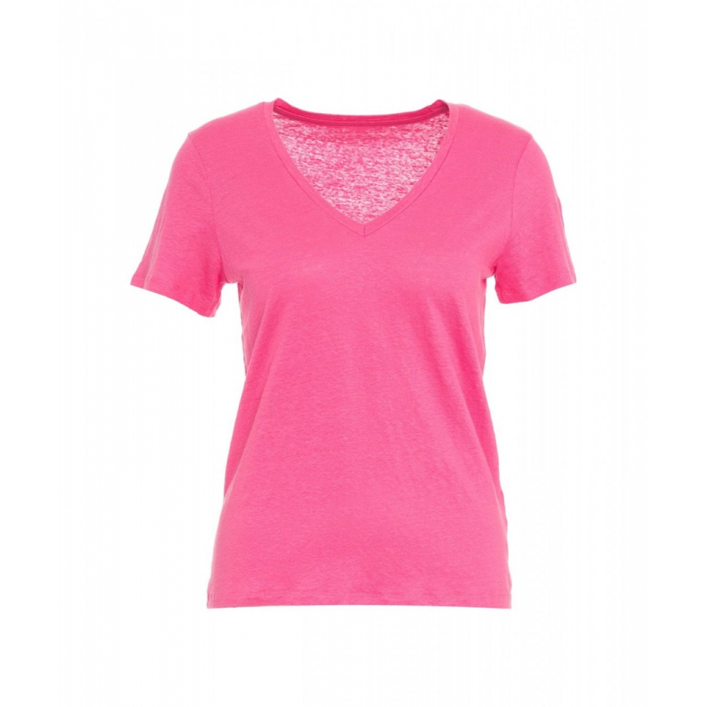 T-shirt in lino con scollo a V pink