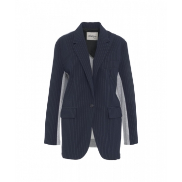 Blazer monopetto con materiale a contrasto blu