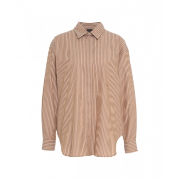 Camicia a righe oversize marrone chiaro