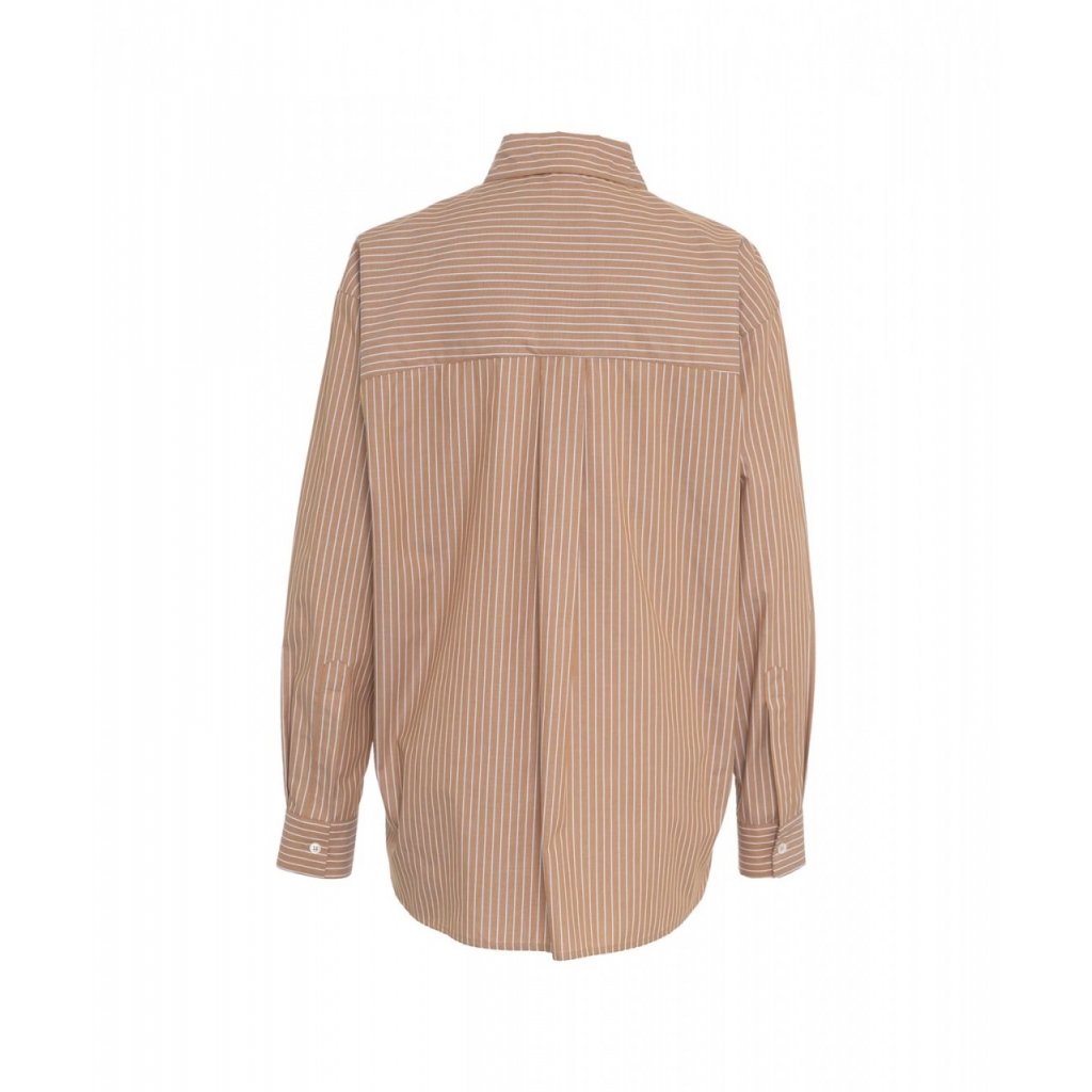 Camicia a righe oversize marrone chiaro