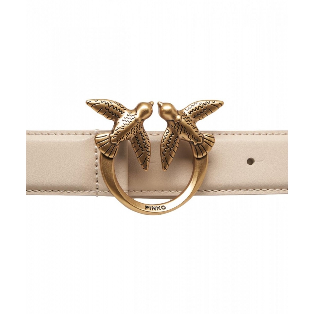 Cintura in pelle Love Birds beige