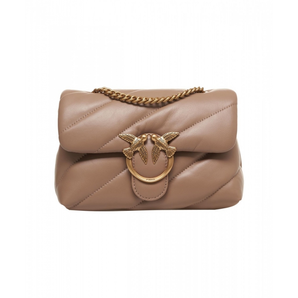 Borsa a tracolla in pelle Mini Love Puff marrone chiaro