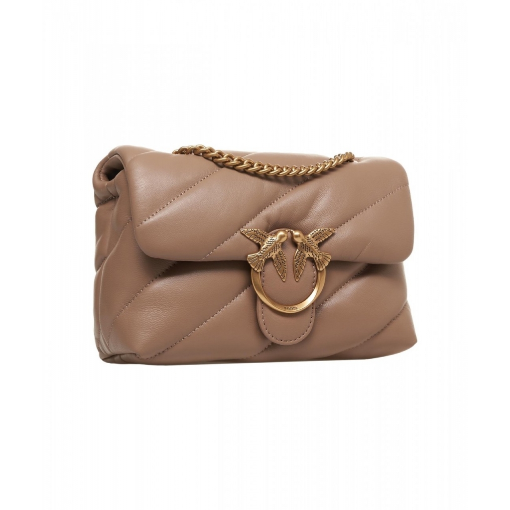 Borsa a tracolla in pelle Mini Love Puff marrone chiaro