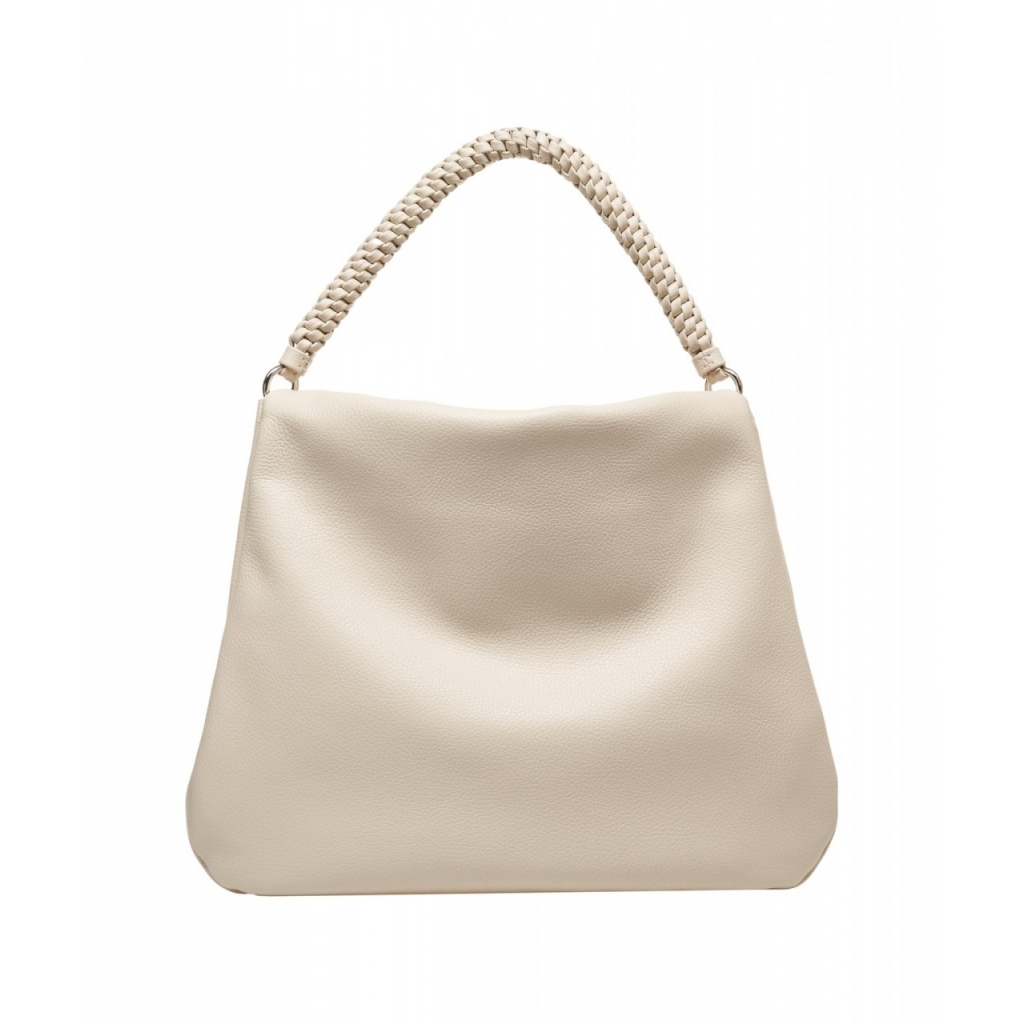 Schultertasche aus genarbtem Leder Creme