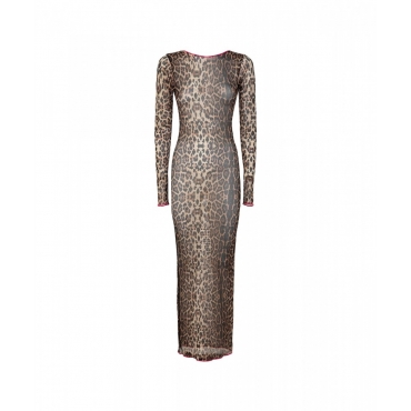 Maxi Kleid aus Tll mit Animalprint Braun