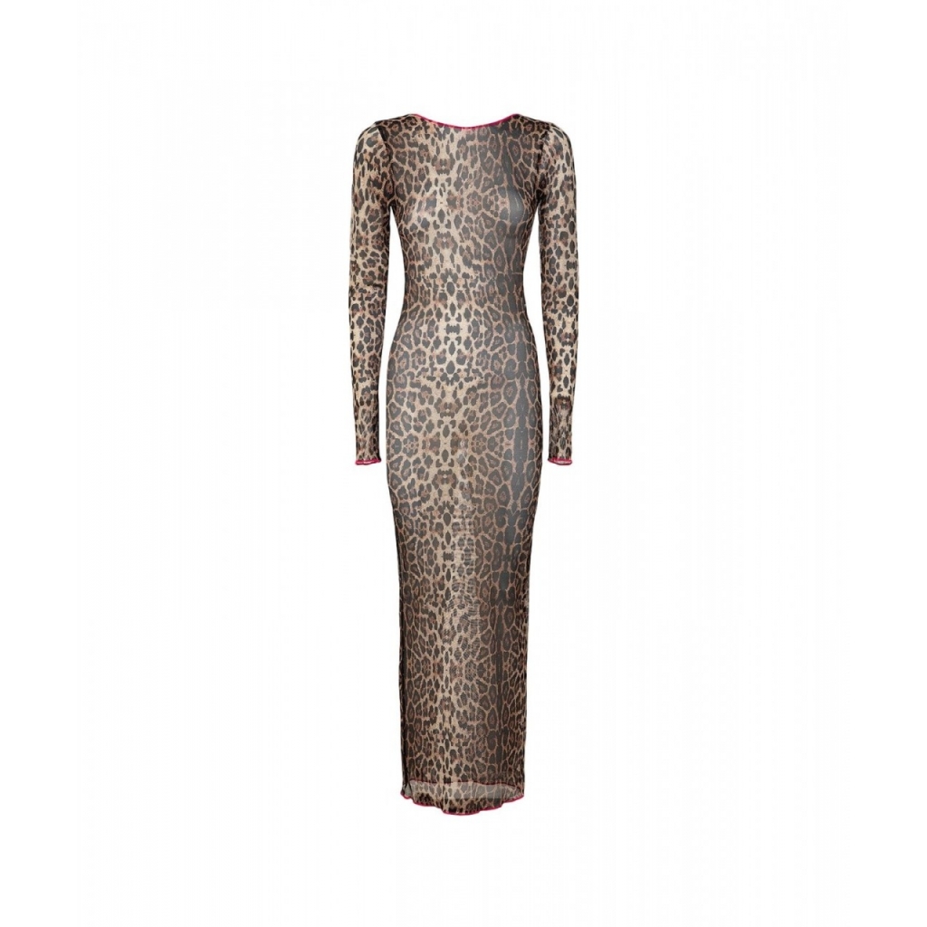 Maxi Kleid aus Tll mit Animalprint Braun