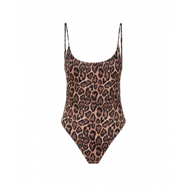 Costume intero con stampa animalier marrone