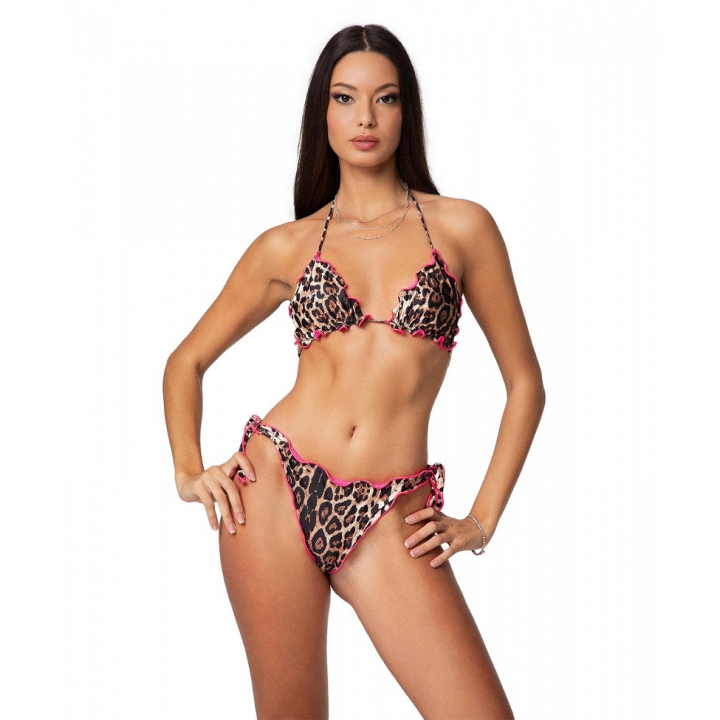 Bikini con stampa animalier marrone