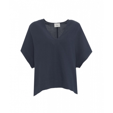 T-shirt in misto lino Majestic-A blu scuro