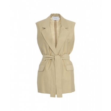 Gilet con cintura in vita beige