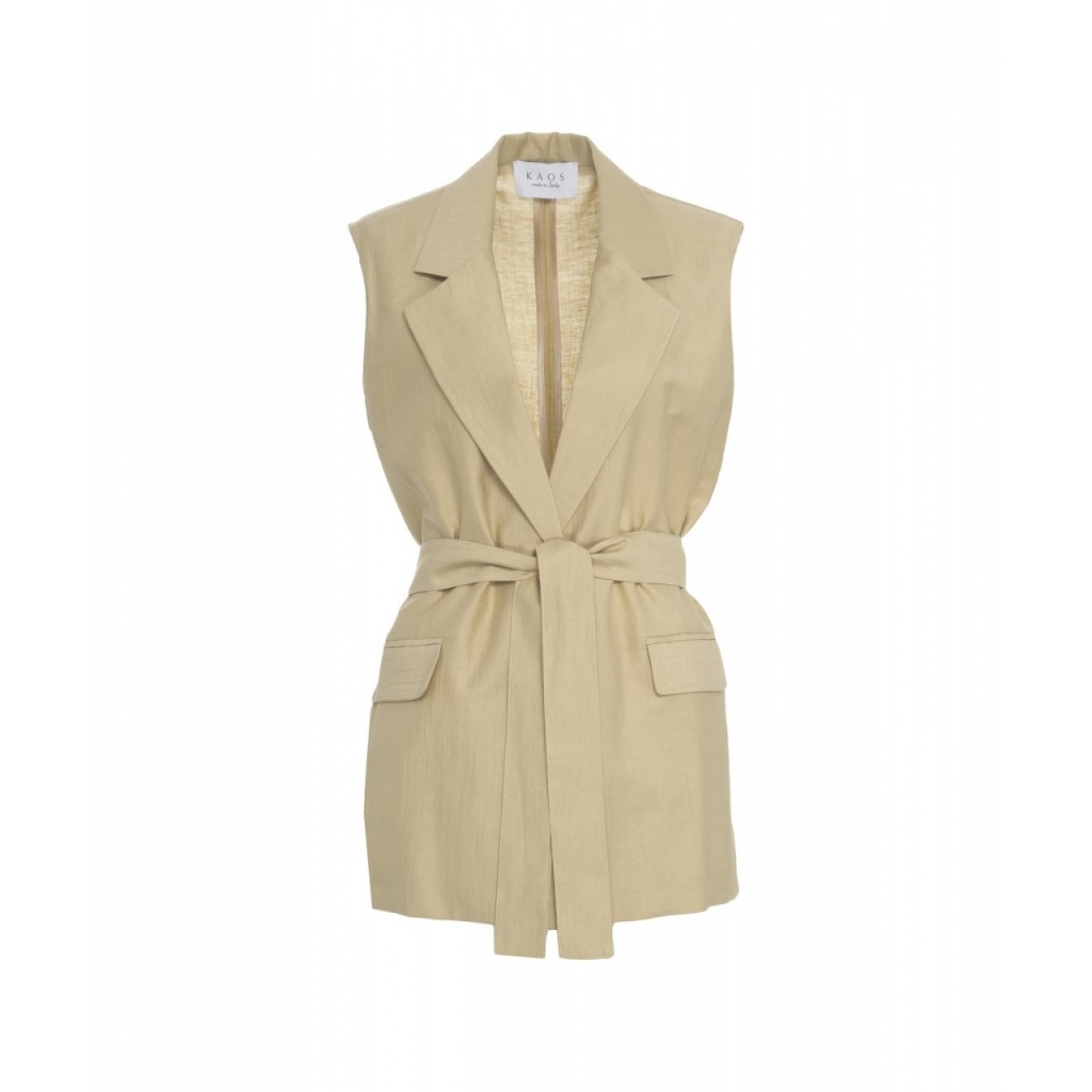 Gilet con cintura in vita beige