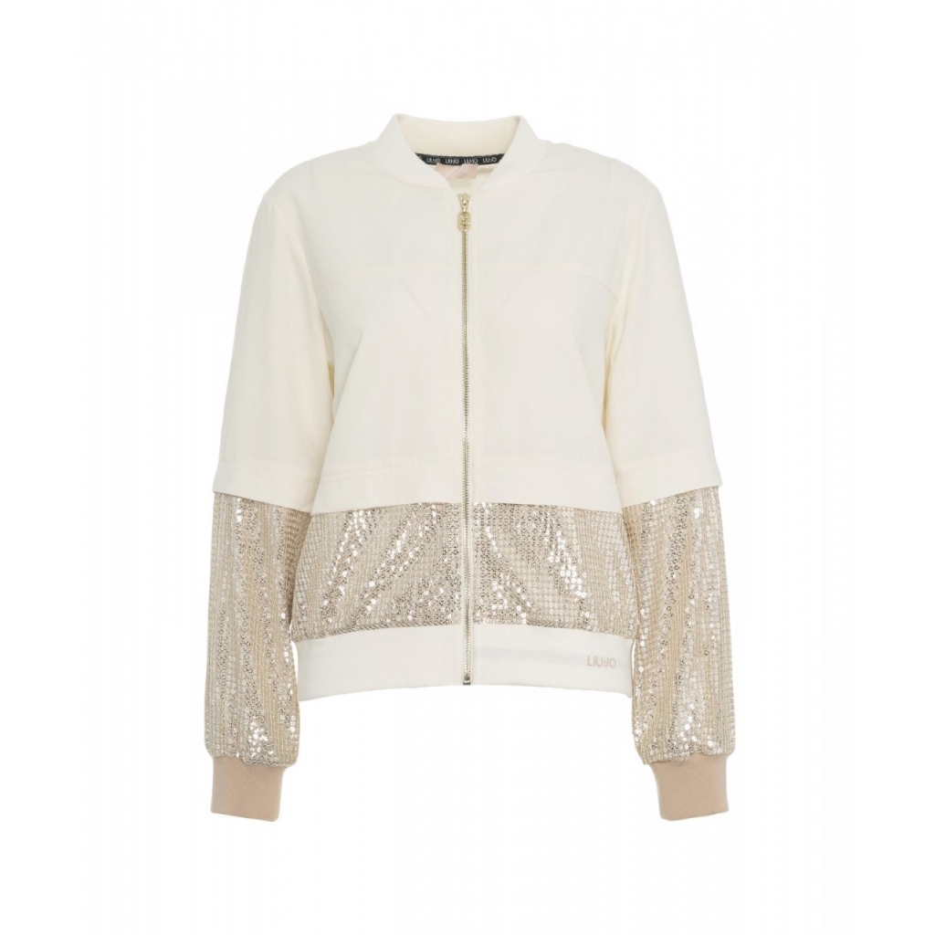 Giacca bomber con paillettes crema