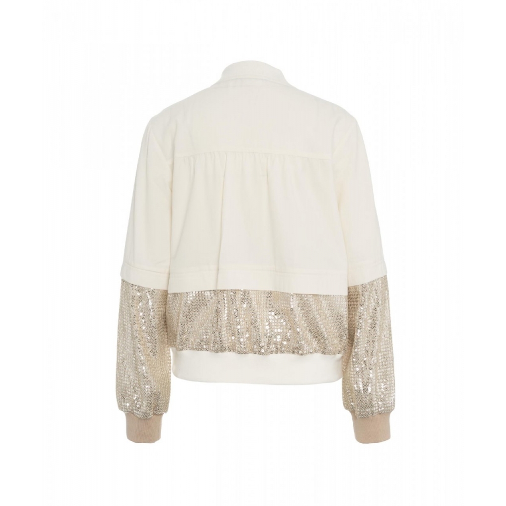 Giacca bomber con paillettes crema