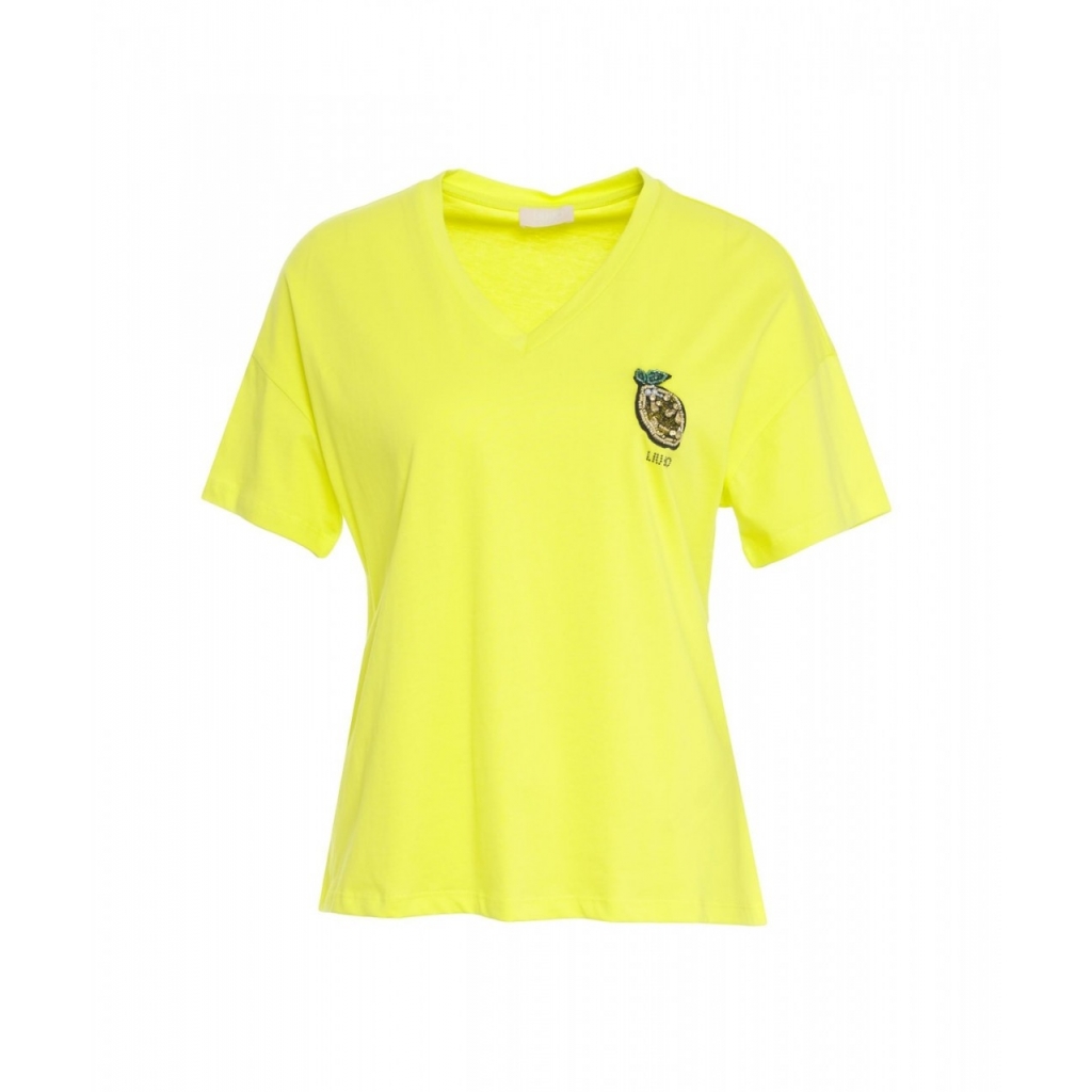 T-shirt con applicazione giallo