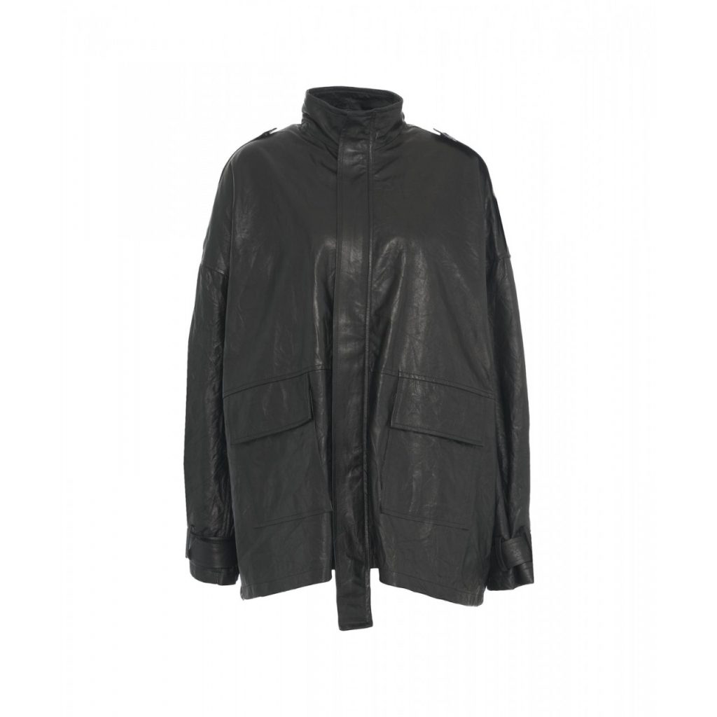 Giacca oversize in pelle nero