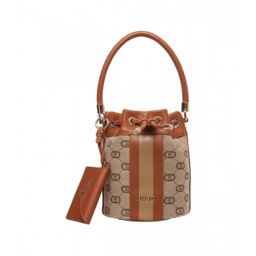 Borsa a secchiello in jacquard marrone