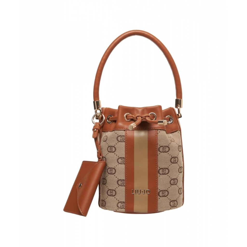 Borsa a secchiello in jacquard marrone