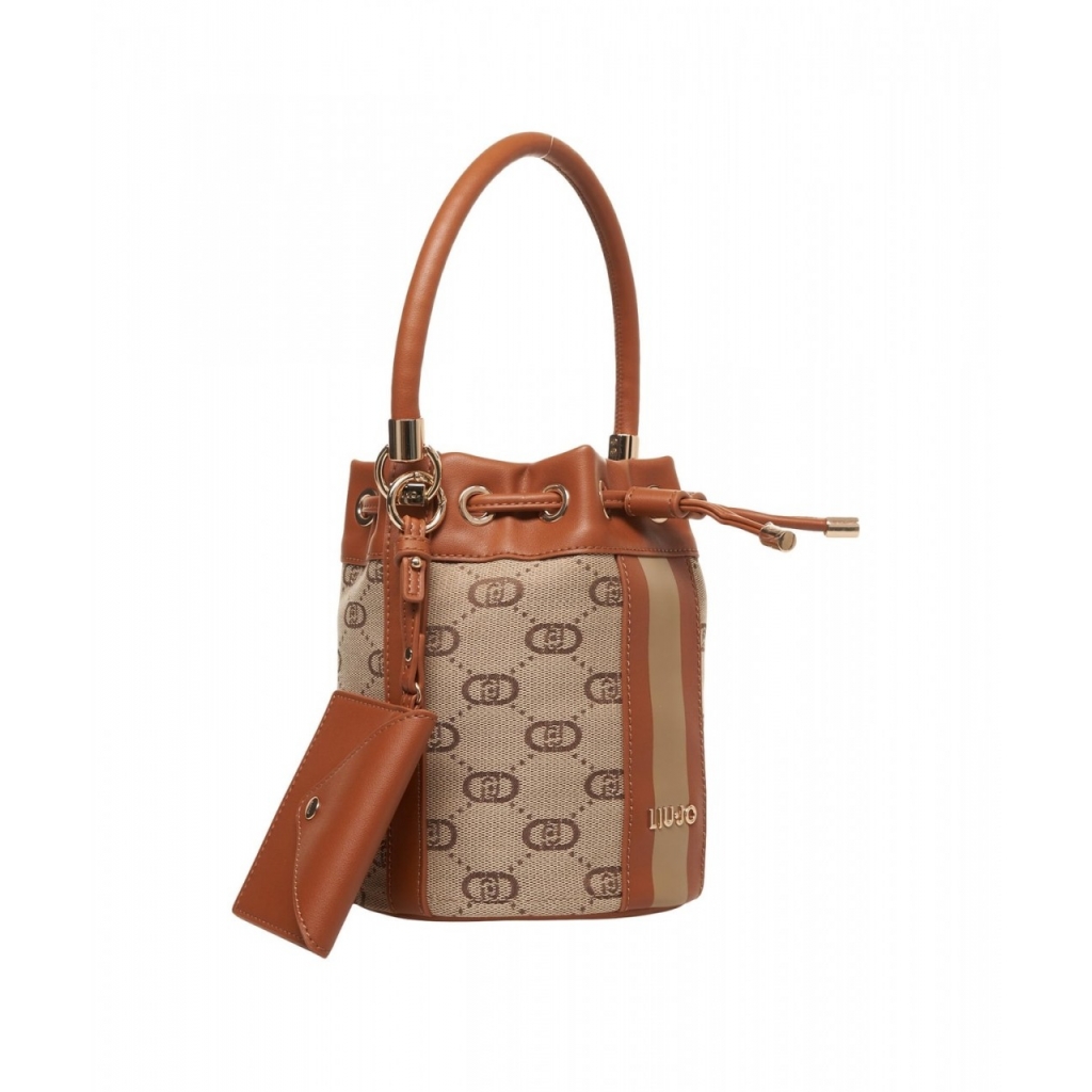 Borsa a secchiello in jacquard marrone