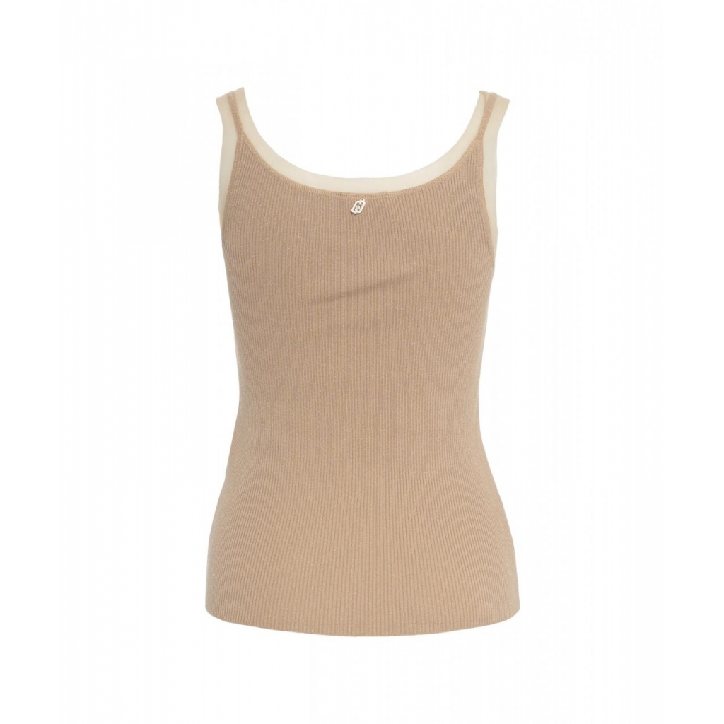 Top con inserti in tulle beige